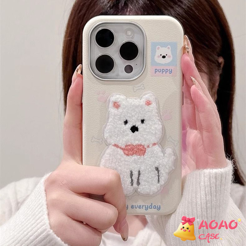 เคสไอโฟน 11 สำหรับ iPhone 15 13 11 16 14 12 Pro Max 15 14 16 6 6S Plus XR XS X การ์ตูนน่ารักถักลูกสุนัขรู้สึกปกหนังปก