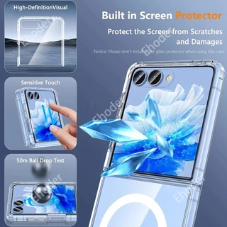 SAMSUNG กันกระแทกปลอกใสสําหรับSamsung Galaxy Z Flip 8 7 6 5 4 3 5G 4Gเคสโทรศัพท์ClearถุงลมนิรภัยAnti-Fallฝาครอบป้องกันแม่เหล็กสําหรับZFlip8 ZFlip7 Flip6 Flip5 Flip4 ZFlip6 shell