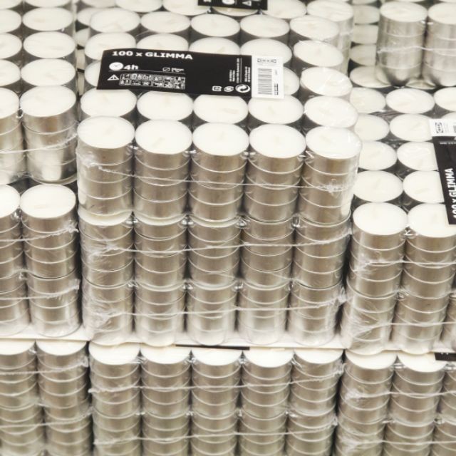 CH IKEA เทียน ทีไลท์ อิเกีย  100,200 ชิ้น เทียนไข เทียนถ้วย เทียนประดับ ไร้กลิ่น เทียนทีไลท์ GLIMMA