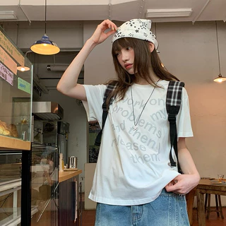 KYO 🌸 เกาหลีสไตล์ ผู้หญิง เสื้อยืด พิมพ์ลาย"WORK ON MY PROBLEMS"ผ้าCOTTON โคตรนุ่ม ผ้าฝ้ายใส่สบาย OVERSIZE ส่งจากไทย