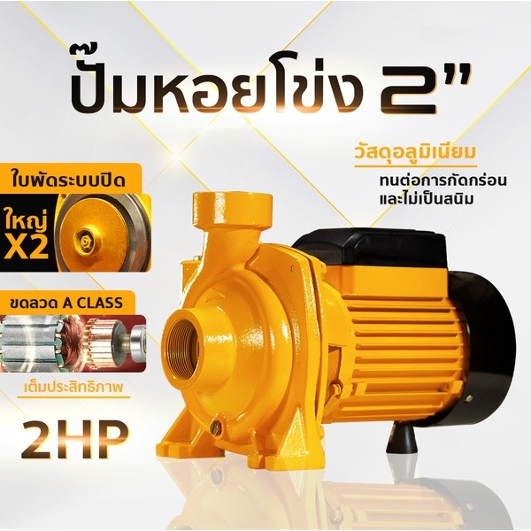 ปั๊มน้ำไฟฟ้า ปั๊มหอยโข่ง ปั๊มน้ำ 2 นิ้ว 2 แรงม้า (220V) ขดลวดทองแดงแท้ 100% ใบพัดทองเหลือง มี 2 ยี่ห้อ