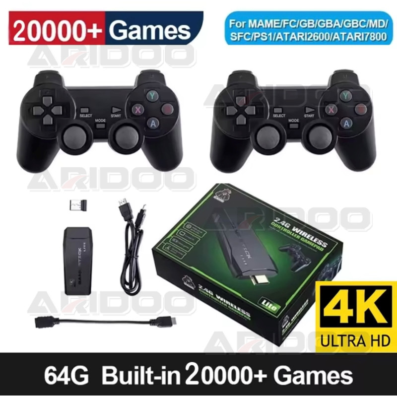 [รับประกัน 5 ปี เปลี่ยนฟรี] 4K Video Game Stick 20K + เกม 64GB 2 การควบคุมไร้สายคอนโซลแบบพกพาต้นฉบับ