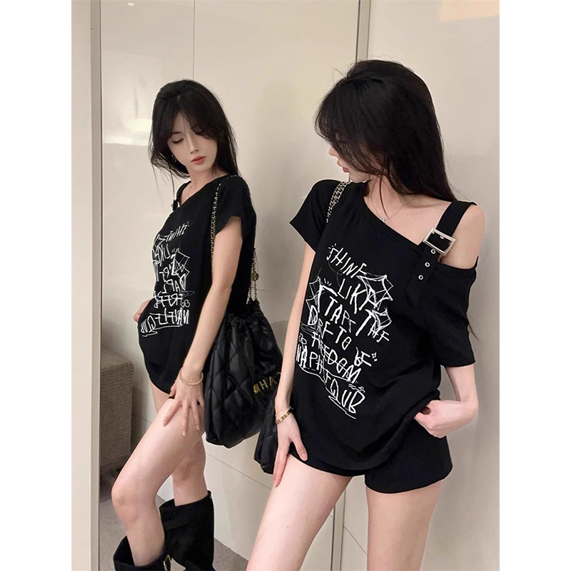 เสื้อยืดแขนสั้นพิมพ์ลายแบบอเมริกัน ทรงสบาย สำหรับใส่ลำลอง