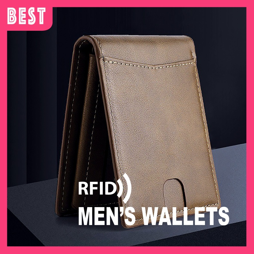 B230 RFID Man กระเป๋าสั้น RFID กระเป๋าสตางค์หนัง PU man Dompet RFID กระเป๋ากระเป๋าสตางค์สําหรับผู้ชา