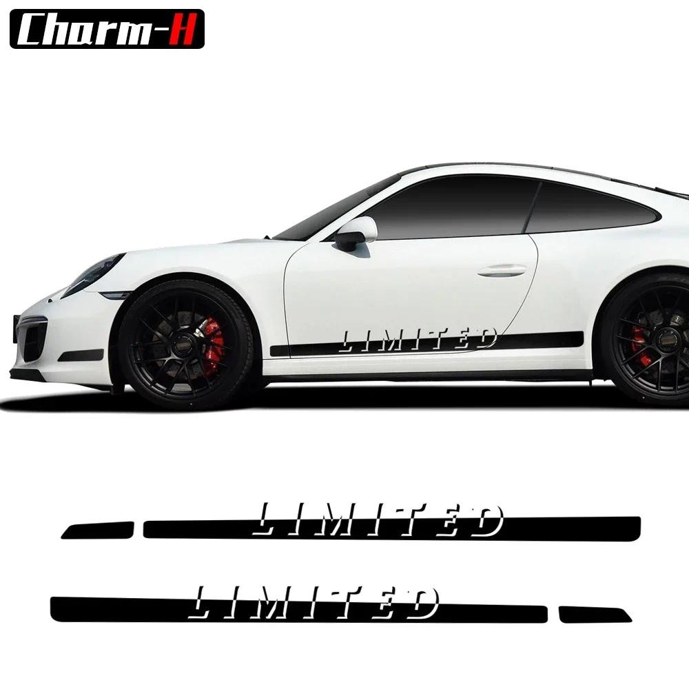 2 ชิ้นประตูด้านข้างกระโปรงสติกเกอร์จํากัดกราฟิก Rocker แผง Racing Stripes Decal สําหรับ Porsche 911 