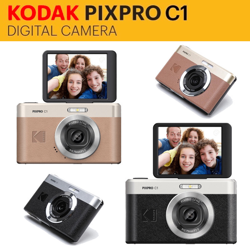 กล้องดิจิตอลคอมแพ็ค Kodak PIXPRO C1 เซ็นเซอร์ 13MP 1080p จอ LCD ปรับเอียงได้ 180° - แถมฟรีกระเป๋า