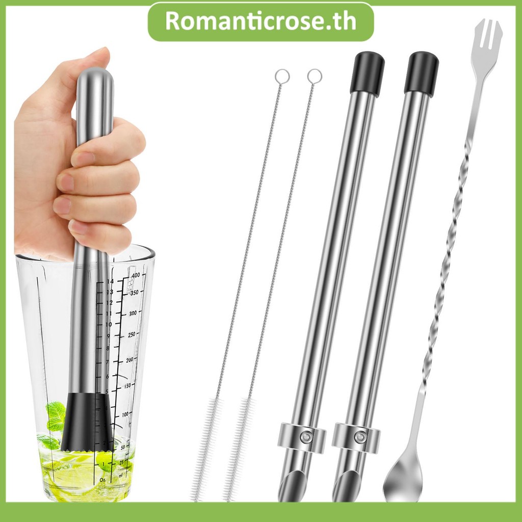 เครื่องมือเจาะฟาง Muddler ฝาพลาสติกฟาง Puncher แปรงสําหรับร้านกาแฟ Lemonade Stand Home SHOPSKC4277