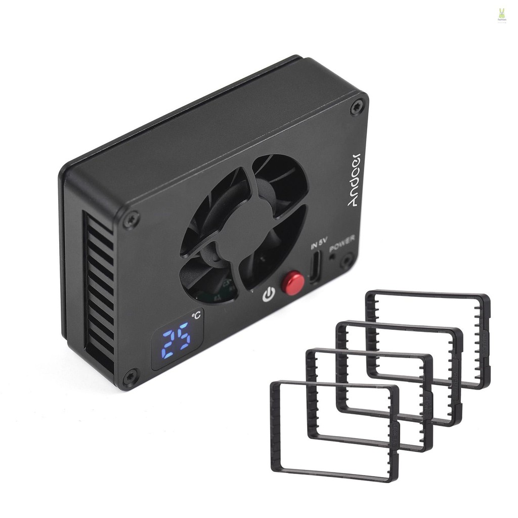 Andoer FS-04A พัดลมระบายความร้อนกล้องระบบทําความเย็นภายนอกพร้อมการตั้งค่าอุณหภูมิจอแสดงผล OLED 4pcs 