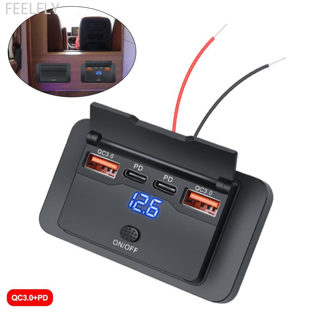 FEELFLY รถ Bus Charger ซ็อกเก็ตอะแดปเตอร์ 2 QC3.0 Quick Charge 2 PD ประเภท C พอร์ต USB USB USB แผง S