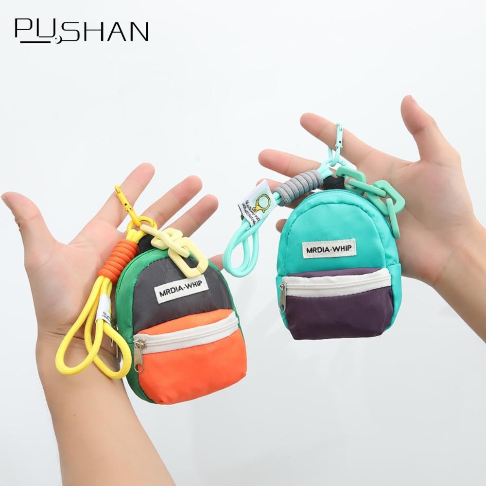 กระเป๋าสตางค์ PUSHAN กับกระเป๋าใส่เหรียญซิปสี ออกแบบมาในสไตล์น่ารัก พวงกุญแจขนาดเล็กสำหรับหูฟัง ใช้งานได้ดีเมื่อออกกลางแจ้ง