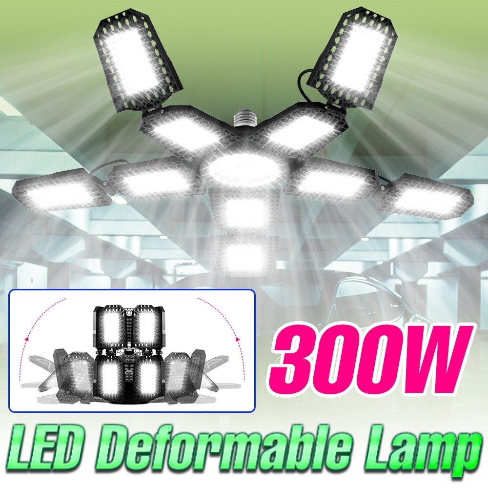 300W LED Deformable Garage Light 10 แผงปรับได้ 42241LM E27/E26 โกดัง Workshop โคมไฟในร่มพับ Basement