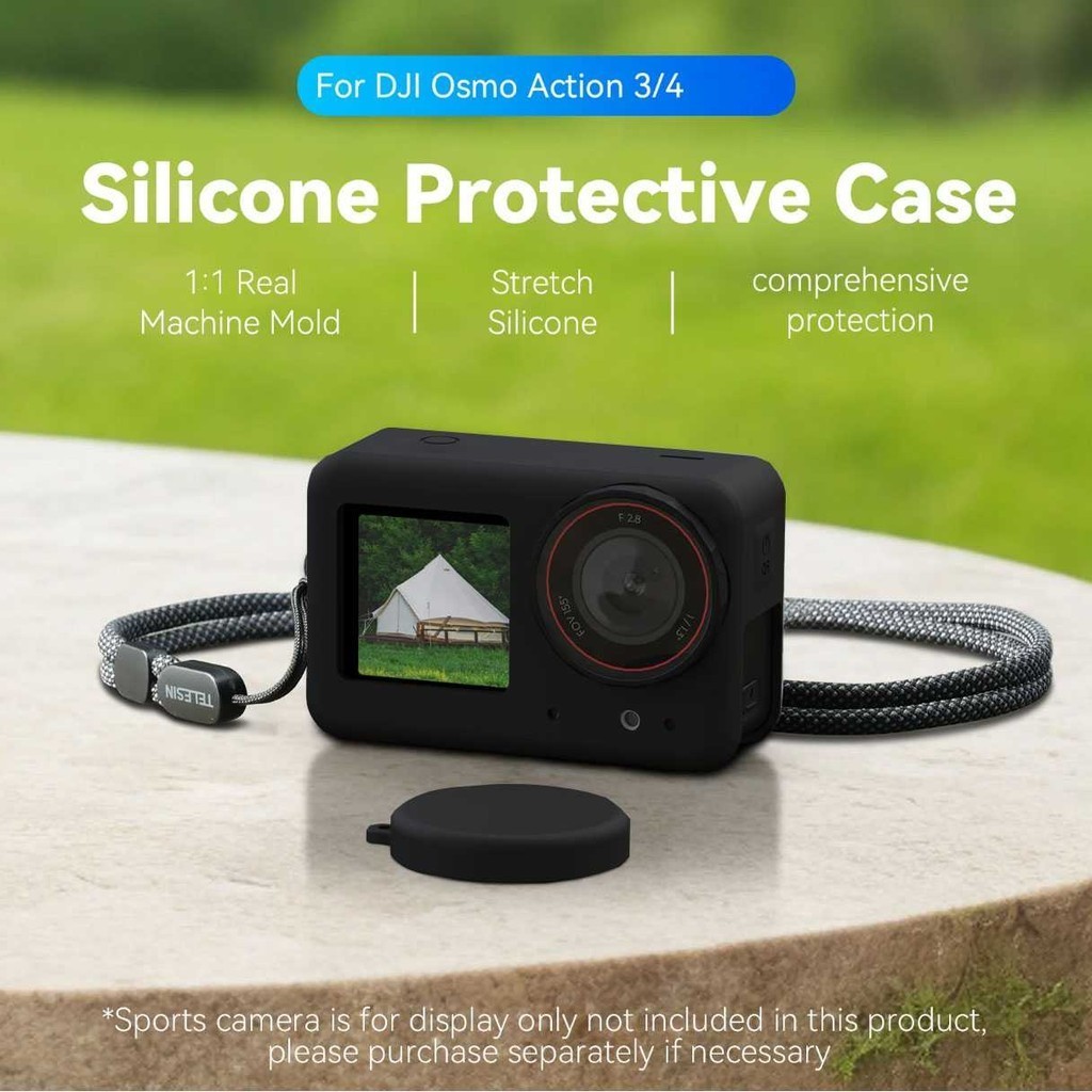 1CLICK2BUY TELESIN เคสซิลิโคนพร้อมฝาปิดเลนส์สําหรับ DJI Osmo Action 3/4 - S6-PTC-06-DJ