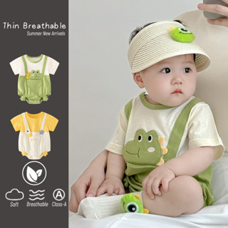 ชุดจั๊มสูทรอมเปอร์ แขนกุด ผ้าฝ้ายแท้ แบบบาง ลายการ์ตูนกบ แฟช…