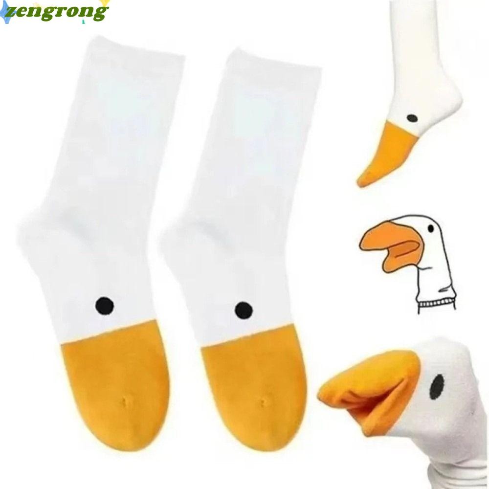 ZENGRONG Goose Duck ถุงเท้ากลางท่อน breathable ออกแบบการ์ตูนสัตว์ สำหรับทั้งชายและหญิง