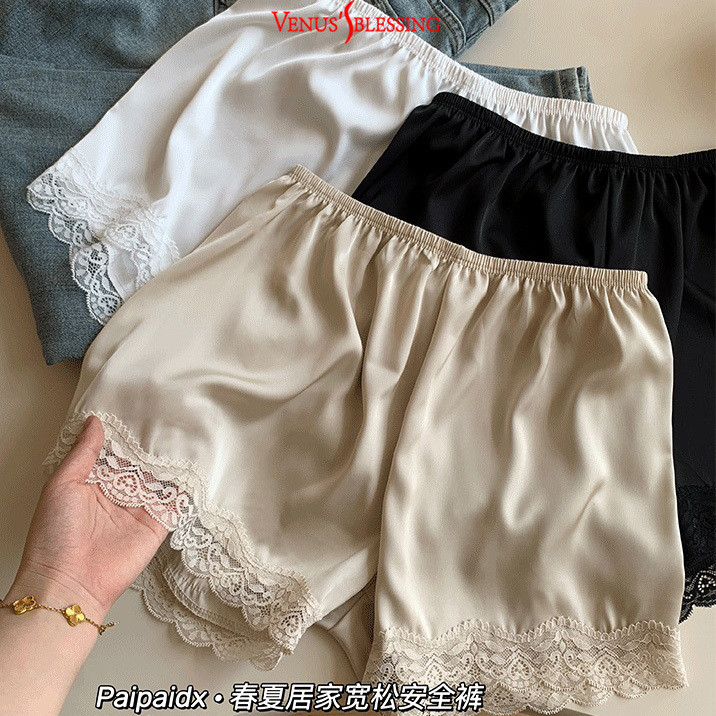 ม-เอ็กแอล 2ชิ้น/เซ็ตซาตินผ้าไหมลูกไม้กางเกงขาสั้นด้านใน-ผู้หญิงฤดูร้อนน้ําหนักเบาบ้านสวมใส่ต่อต้านยอดเยี่ยมกางเกงความปลอดภัย/หลวมกางเกงก