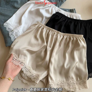 ม-เอ็กแอล 2ชิ้น/เซ็ตซาตินผ้าไหมลูกไม้กางเกงขาสั้นด้านใน-ผู้หญิงฤดูร้อนน้ําหนักเบาบ้านสวมใส่ต่อต้านยอดเยี่ยมกางเกงความปลอดภัย/หลวมกางเกงก