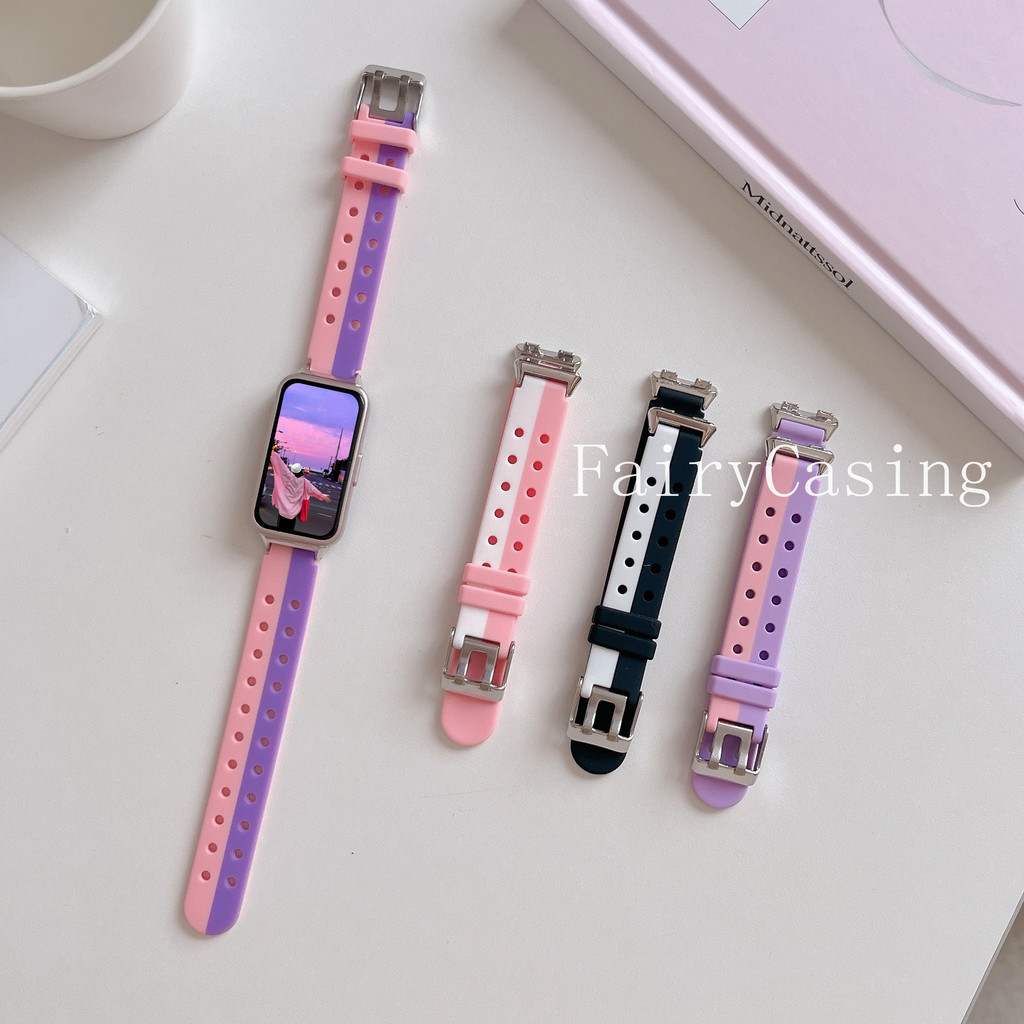 สายนาฬิกาซิลิโคนสําหรับ Huawei Band 10 9 8 อุปกรณ์เสริมสายรัดข้อมือกีฬา Correa สร้อยข้อมือสําหรับ Huawei Band Fit 4Pro 3 สาย