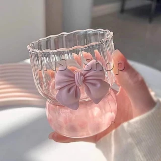 INS 300 ml แก้วโบว์สีสีสรรค์สวย แก้วน้ำดื่มสีใส ตกแต่งด้วยโบว์น่ารักเหมาะเป็นของขวัญ ของฝาก Glass Cup
