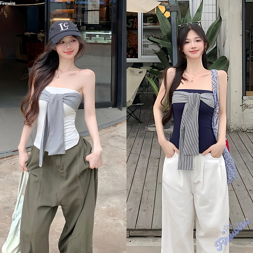 Firewire🔥พร้อมส่ง🔥 เกาะอก เสื้อเกาะอกสีทึบมินิมอล โบว์ผูกปรับระดับคลาสสิก ดีไซน์เรียบหรูใส่เซ็กซี่ด้ FY5561