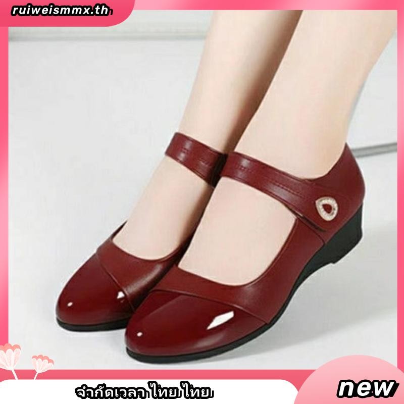 minxshoes รองเท้า minx รองเท้าชั้นเดียวส้นกลางแบบใหม่หนังนิ่มพื้นนิ่มสำหรับคุณแม่รองเท้าหนังผู้หญิงเ