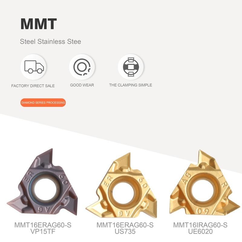 10pcs MMT16ER AG60-S MMT16IR AG60-S VP15TF UE6020 คาร์ไบด์ใส่ MMT 16ER 16IR ด้ายเปลี่ยนเครื่องมือแทรกเครื่องกลึง CNC เครื่องมือ