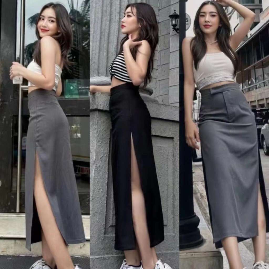 กระโปรงยาวสีพื้น ผ่าข้าง สไตล์เกาหลี เหมาะสำหรับการแต่งตัวในทุกๆ วัน