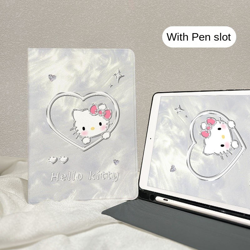 เคสป้องกัน iPad 10th Generation Air4 Air5 Air6 10.5 นิ้ว Creative Love Silver Hello Kitty พร้อมช่องเสียบปากกา Gen7/8/9 วัสดุผ้าไหม Mini4 5 ฝาครอบ Anti Drop กรณีแท็บเล็ต ราคา ถูกที่สุด ดีลบีเคเค แกลเลอรีภาพที่ 9