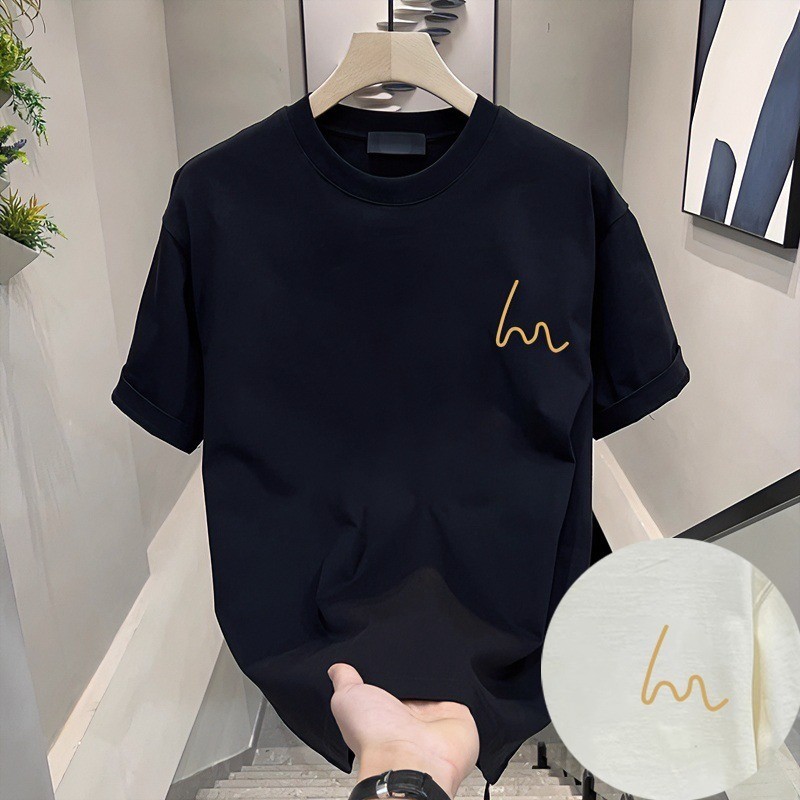 2024 ฤดูร้อนใหม่ผู้ชายS Line พิมพ์ Basic Cotton T เสื้อฤดูร้อน Street แฟชั่นลําลองแขนสั้นคอกลมเสื้อยืดสําหรับชายสีดํา/สีขาว S-5XL