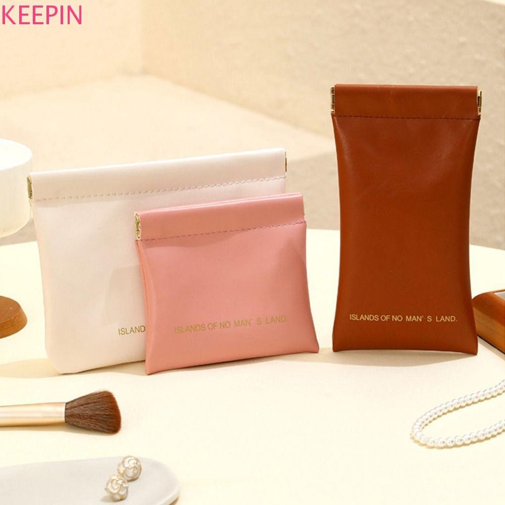 Keepin Mini Self-closing Coin Purse, Letter Korean Style PU Leather Makeup Lipstick Bag, Retro Spring Bag Change Storage Bag Small Item Bag Holder Children