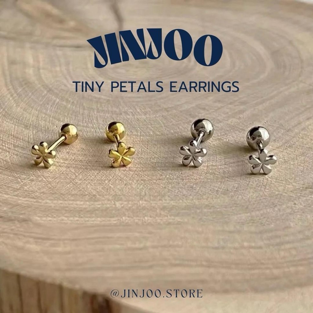 Jinjoo จิวเงินแท้925 จิวต่างหูดอกไม้เล็ก รุ่น Tiny Petals Earrings รุ่นเล็กจิ๋ว แป้นกลม