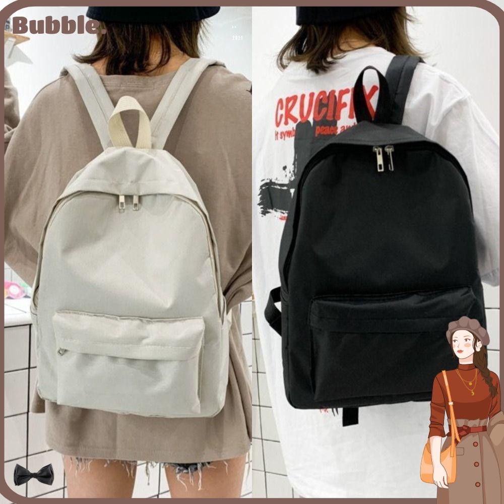 ฟอง กระเป๋าเป้สะพายหลังสีทึบกระเป๋านักเรียนแฟชั่นกระเป๋านักเรียนของขวัญกระเป๋าเป้สะพายหลังเดินทางที่เรียบง่ายความจุขนาดใหญ่กระเป๋าหนังสือวัย