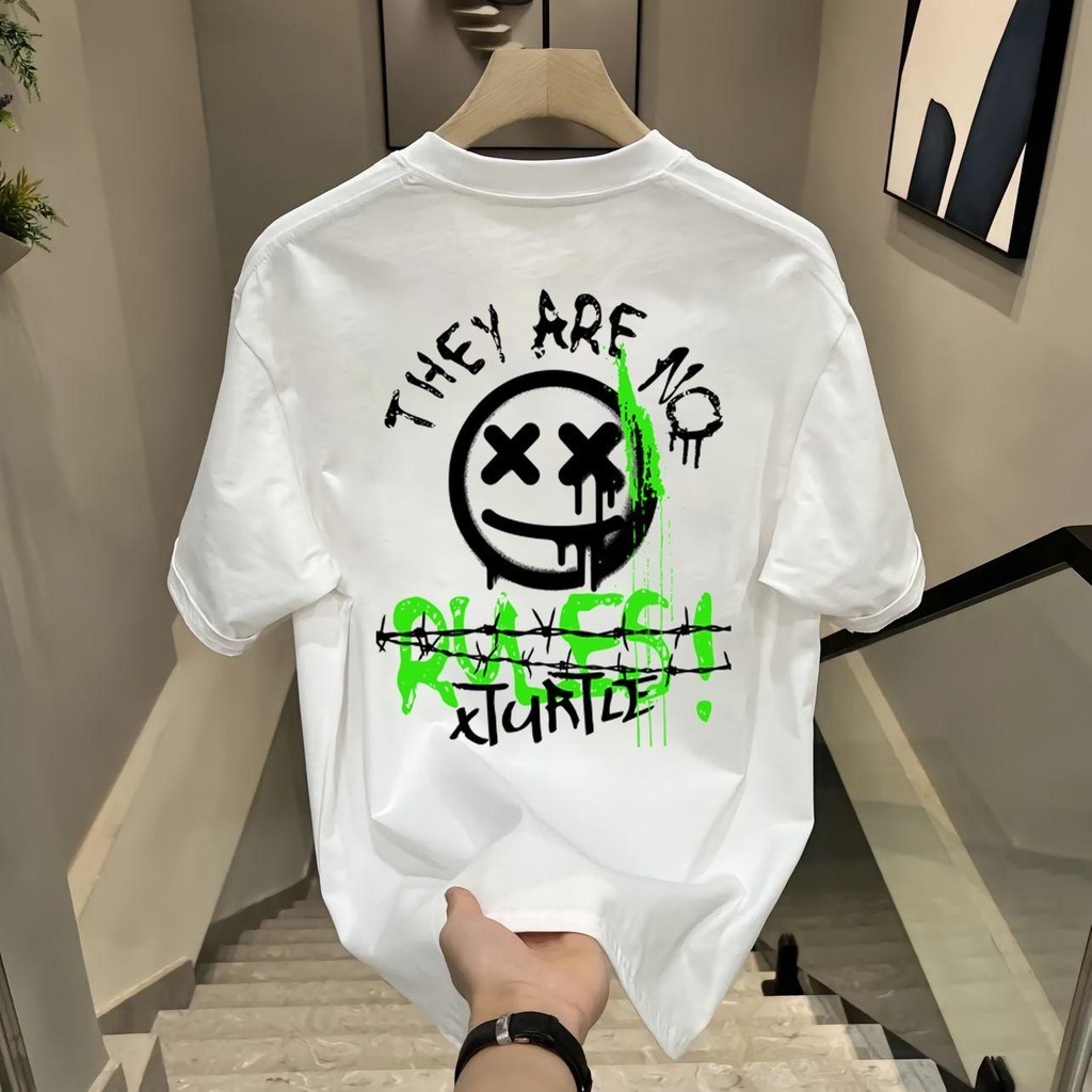 YOU-T【ขายดีที่สุด】 เสื้อยืดผู้ชาย แสตมป์ "กฎ!" ไม่หดตัว สวมใส่สบาย เสื้อแขนสั้น ผ้าฝ้าย 100% คอกลม แฟชั่นอินเทรนด์