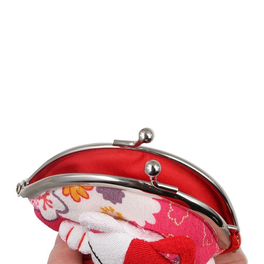 Aubrey1 Maneki Neko กระเป๋าใส่เหรียญ,สไตล์ญี่ปุ่นดอกไม้พิมพ์ Lucky Cat กระเป๋าคลัทช์,แบบพกพาตุ๊กตา PU กระเป๋าสตางค์ผู้ถือบัตรผู้ชาย