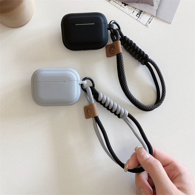 สีเทาสีดํา + จี้สําหรับ Airpods 1/2 3 Pro Pro2 pro3 Airpods4 蓝牙耳机保护套 AirPods 保护套