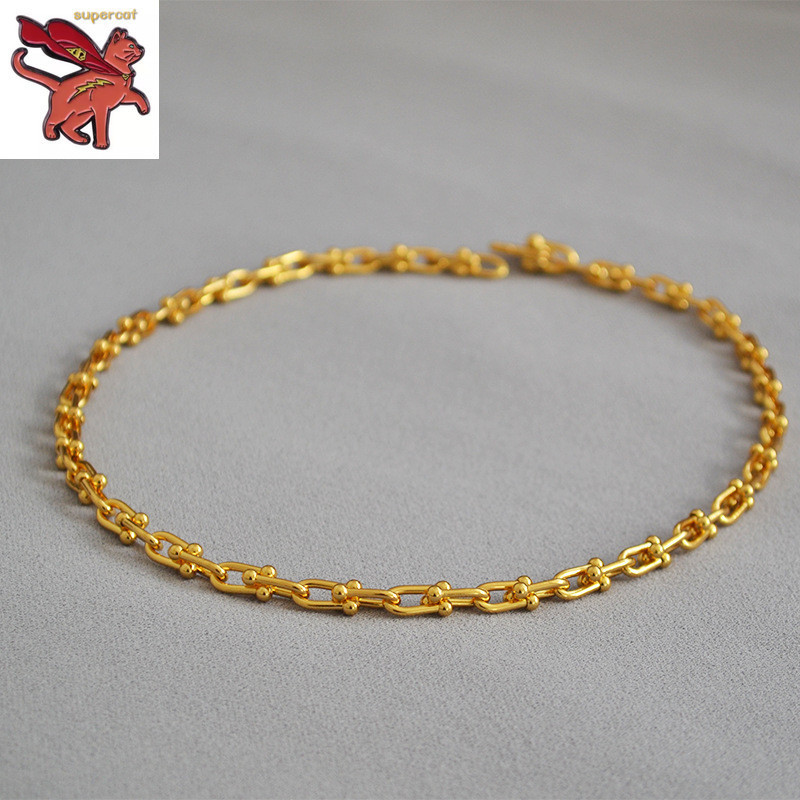 18k Saudi Gold Pawnable U-รูปล็อคลมเย็นสร้อยคอโซ่หนา