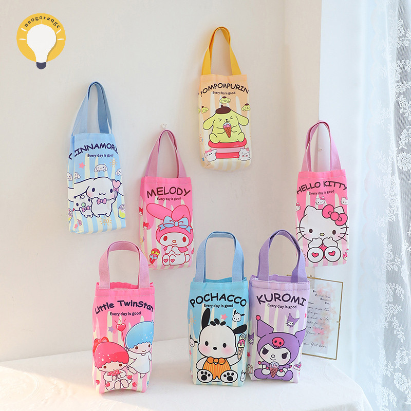 [neogrange] Kawaii Sanrio Hello Kitty ขวดน้ํากระเป๋าน่ารัก Kuromi Pochacco ผ้าใบแก้วกระเป๋า Tote Girls ของขวัญ TH