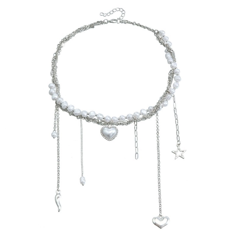 BST Charm สร้อยคอไข่มุกสําเนียงหัวใจหลายชั้นสําหรับผู้หญิงทุกวัน