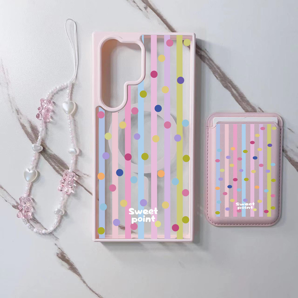 3pcs สีสัน Wave Ponit สําหรับ Samsung s22 s22plus ultra กรณี Girly S23 S23Plus s23fe s24 s24plus s24ultra กระเป๋าสตางค์ปกหลัง