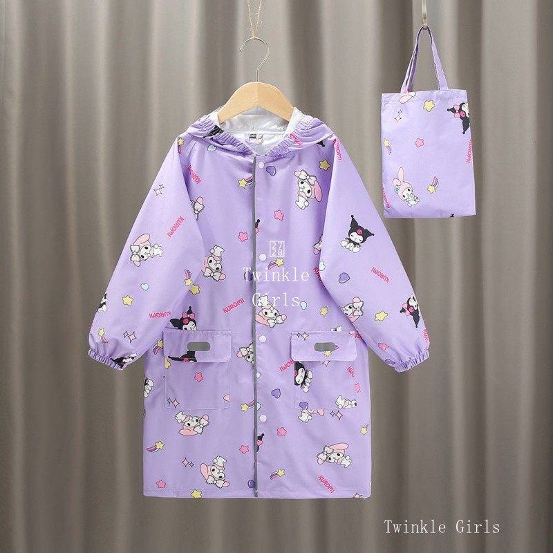 ถุงเก็บฟรี Kuromi Melody Hello Kitty เสื้อกันฝนกันน้ําเด็กกลางแจ้งแบบพกพา Rainwear น่ารัก Sanrio เสื้อกันฝนเด็ก