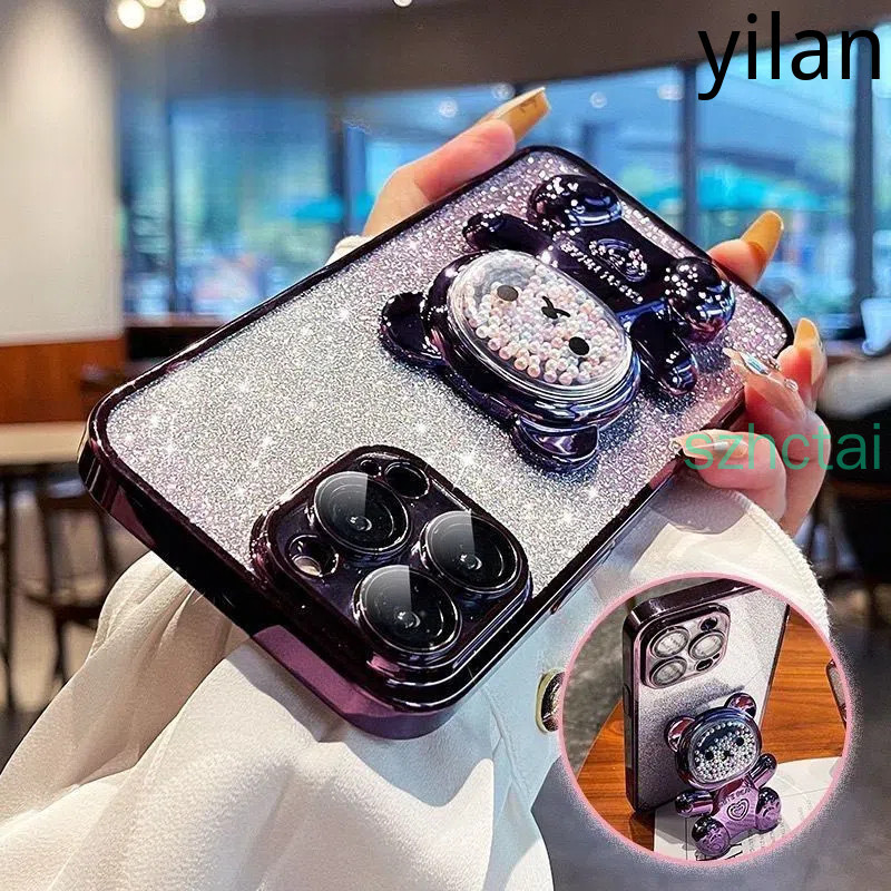 เคส iPhone 11 11 Pro 11 Pro Max 12 12 Pro 12 Pro Max 13 13 Pro 13 Pro Max 14 14 Plus 14 Pro 14 Pro Max 7 Plus 8 Plus Xs XR Xs Max วงเล็บหมุน 360 °เคสโทรศัพท์บรรเทาความเครียดหมีลูกปัดสีสันสดใสขาตั้งพับได้เคส TPU แบบนุ่ม