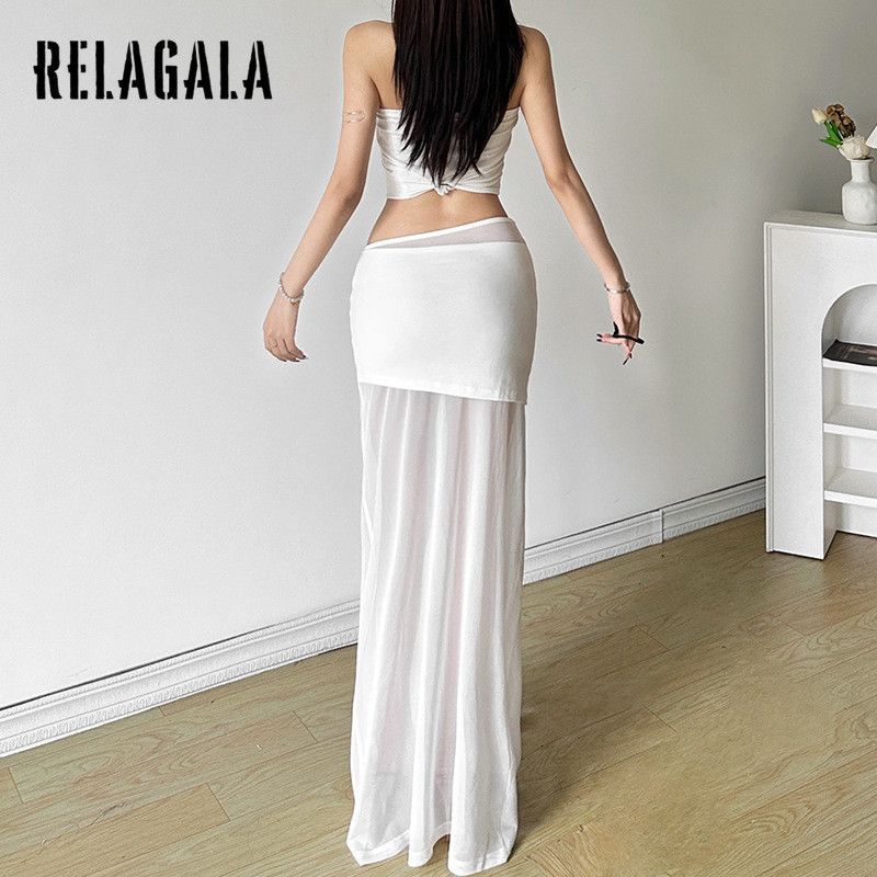 RelaGala กระโปรงผ้าโปร่งเอวสูงสไตล์ใหม่ของผู้หญิง Slim Street — صورة 5
