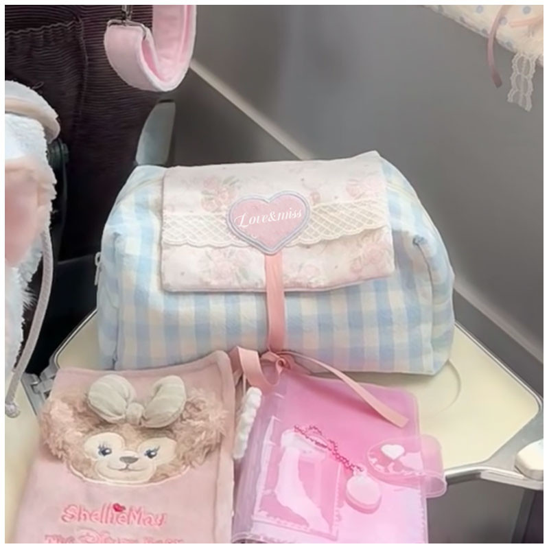 C&k กระเป๋าแต่งหน้า ที่เก็บของน่ารัก niche grid ins กระเป๋าเก็บการศึกษาและกรูมมิ่งความจุขนาดใหญ่แบบพกพา