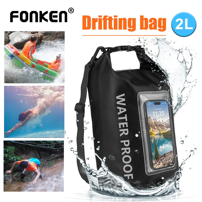 Fonken 2L กระเป๋ากันน้ํา 2 in 1 กลางแจ้ง Duffel กระเป๋าโทรศัพท์มือถือกระเป๋ากันน้ํา PVC ว่ายน้ําชายห