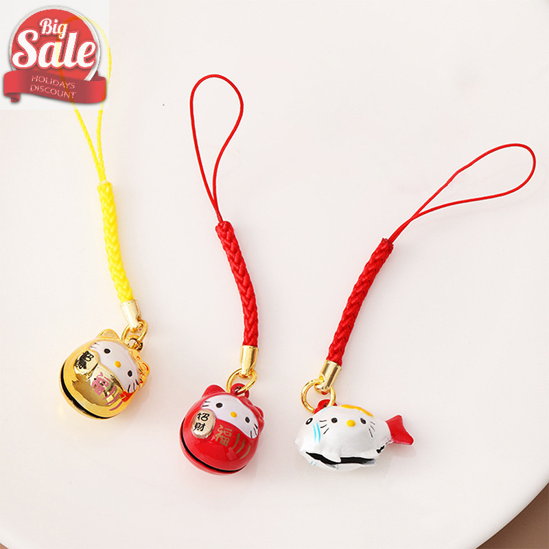 Af การ์ตูน Sanrio Hello Kitty พวงกุญแจญี่ปุ่น Lucky Cat Bell โซ่โทรศัพท์มือถือ Ch แขวนจี้เครื่องประดับอุปกรณ์เสริม A
