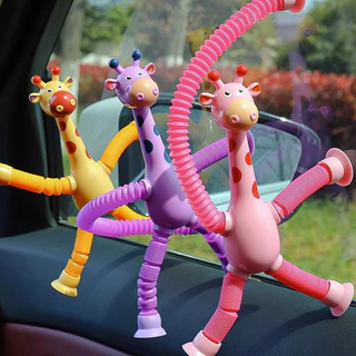 GeeToy ยีราฟที่มีสีสันกล้องส่องทางไกลถ้วยดูดของเล่นหลากหลายรูปร่างยืดหลอดป๊อปของเล่นบีบอัดของเล่นอยู่ไม่สุข