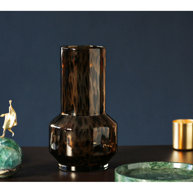 แจกันแก้ว แจกันแก้วลายเสือดาวสีเหลืองอำพันวินเทจ ห้องนั่งเล่นในบ้าน ตกแต่งสำนักงาน ภาชนะใส่ดอกไม้ไฮโดรโปนิกส์ ภาชนะใส่ดอกไม้ดอกไม้แห้ง เคลือบสี แจกันแก้ว - รูปที่ 4