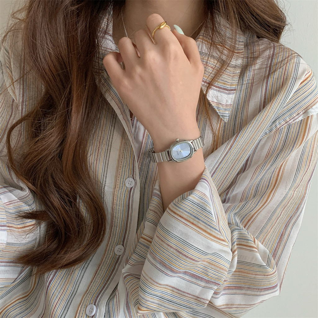 นาฬิกาผู้หญิงรูปไข่ อิน สายเหล็กตัวชี้นาฬิกาควอทซ์กล