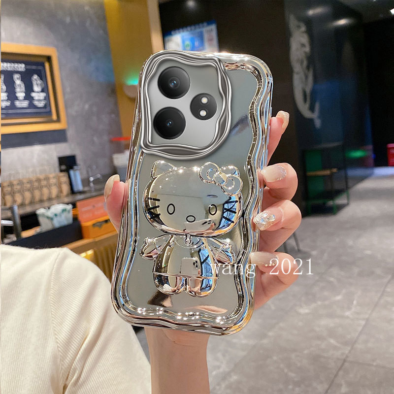 เคสโทรศัพท์ใหม่realmegt 6 Realme GT 6T 6 RealmeGT6Tปลอกน่ารักการ์ตูนกระจกAll Inclusiveเลนส์ป้องกันกรณีอ่อนพร้อมวงเล็บแขวนลูกปัดสายรัดข้อมือ