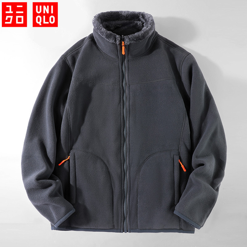 Uniqlo เสื้อแจ็กเก็ตกันหนาว แขนยาว ผ้าขนแกะ แต่งซิป ให้ความอบอุ่น สําหรับผู้หญิง และผู้ชาย