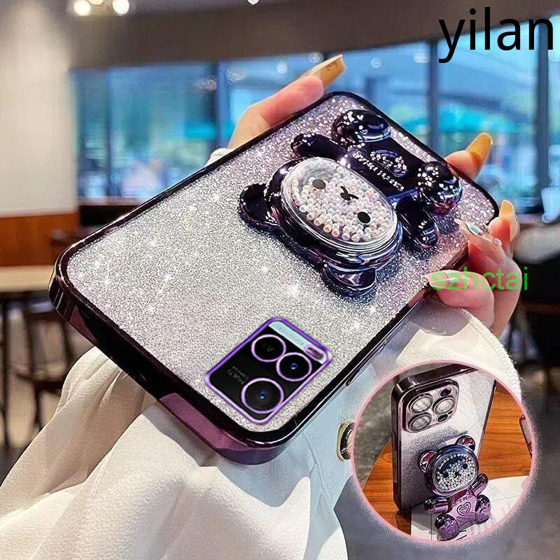 เคส vivo y21 y21s y33s y21a y21t วงเล็บหมุน 360 °เคสโทรศัพท์บรรเทาความเครียดหมีลูกปัดสีสันสดใสขาตั้งพับได้เคส TPU แบบนุ่ม เคสโทรศัพท์ vivo y21 y21s y33s y21a y21t